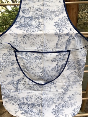 blue and white toile cotton french apron