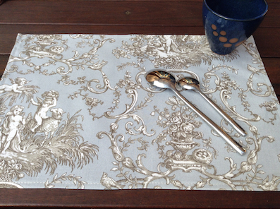 blue and grey toile de jouy table mats