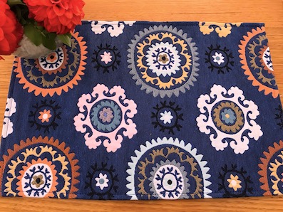 quilted placemats blue with colourful gispy designs