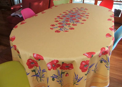 provencal coated tablecloth with red poppies